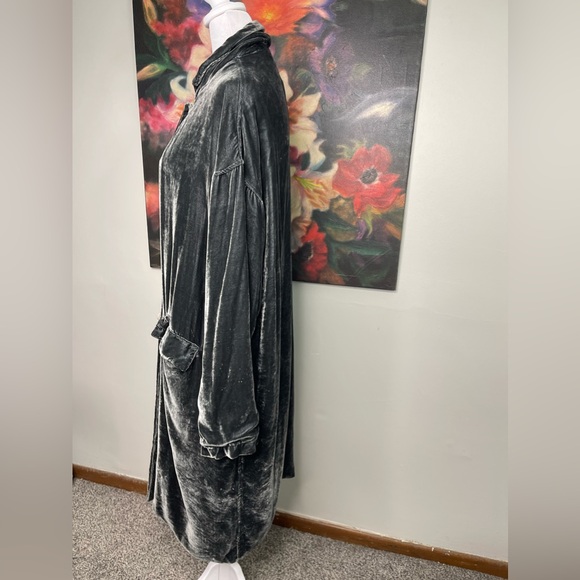 CP Shades Dark Gray Velvour Boho Longline Oversized Duster M Silk Blend Hippie - Picture 2 of 12